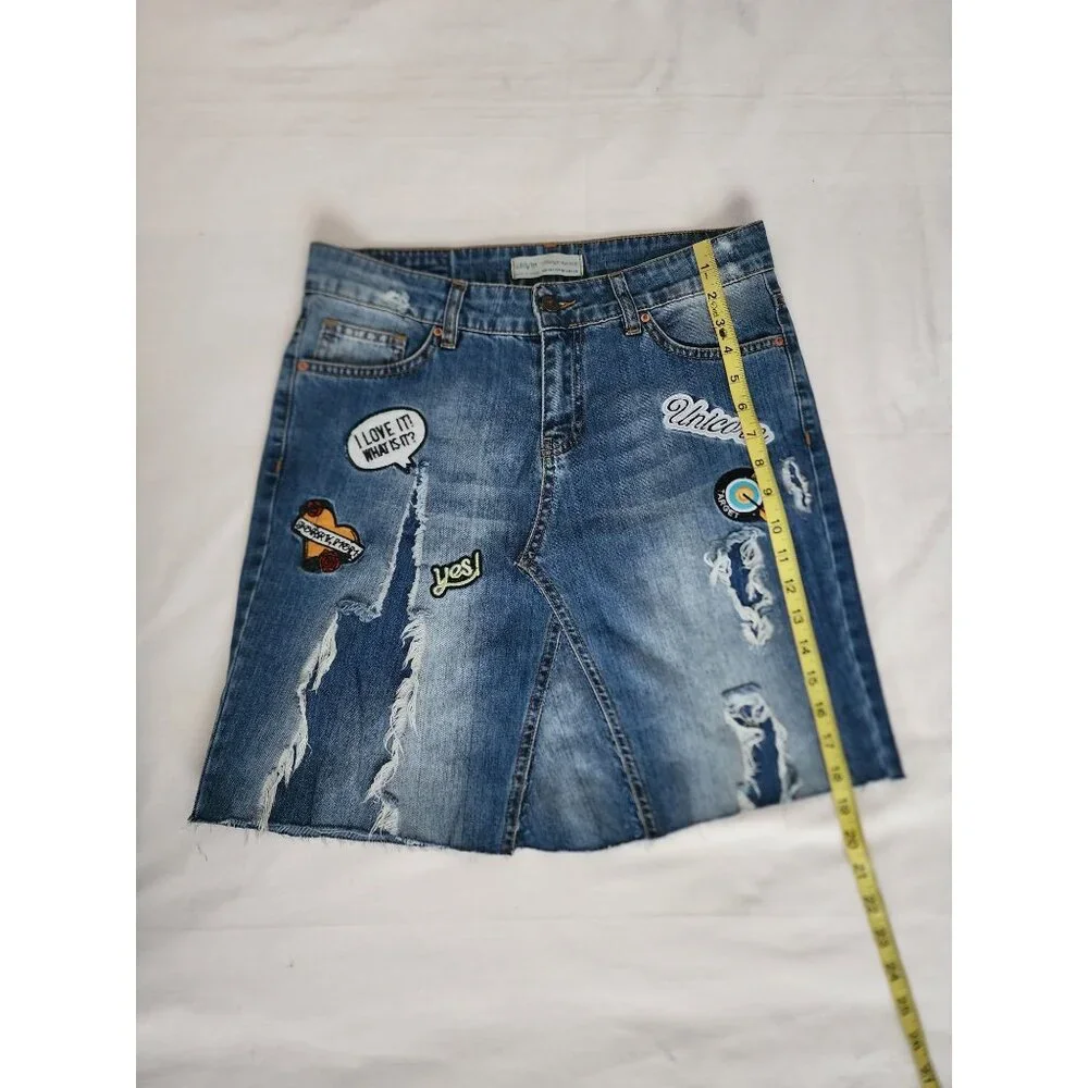 Dilvin Jeans Women's MAVI Blue Denim Patchwork Distressed Skirt Size US 06/EU-38 - Picture 12 of 12